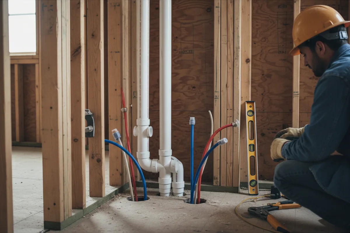 Drain and supply rough-in during Sump Pump Repair in Camden