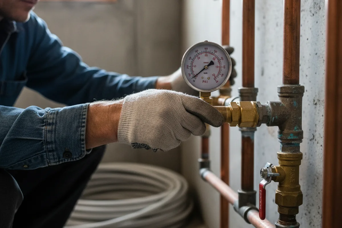 Pressure testing a repaired line during Water Line Repair in Camden